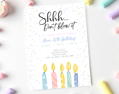 Surprise 40th Birthday Invitation Template Candles | Editable Canva Template | 5x7in & WhatsApp | Digital Download