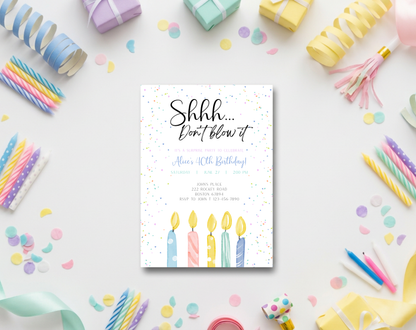 Surprise 40th Birthday Invitation Template Candles | Editable Canva Template | 5x7in & WhatsApp | Digital Download