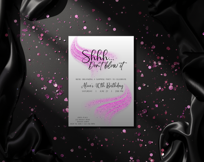Surprise 40th Birthday Invitation Template Purple Glitter | Editable Canva Template | 5x7in & WhatsApp | Digital Download