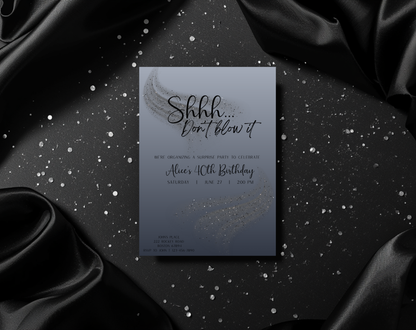 Surprise 40th Birthday Invitation Template Silver Black | Editable Canva Template | 5x7in & WhatsApp | Digital Download