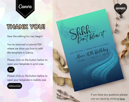 Surprise 40th Birthday Invitation Template Teal Blue | Editable Canva Template | 5x7in & WhatsApp | Digital Download