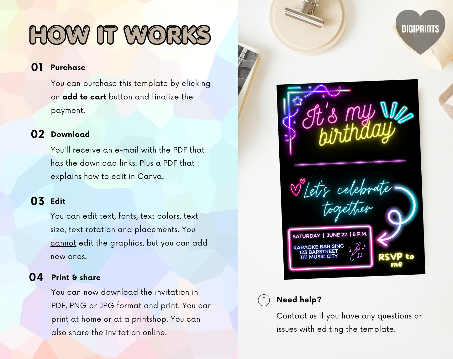 Karaoke Birthday Party Invitation Template | Editable Canva Template | 5x7in & WhatsApp | Digital Download