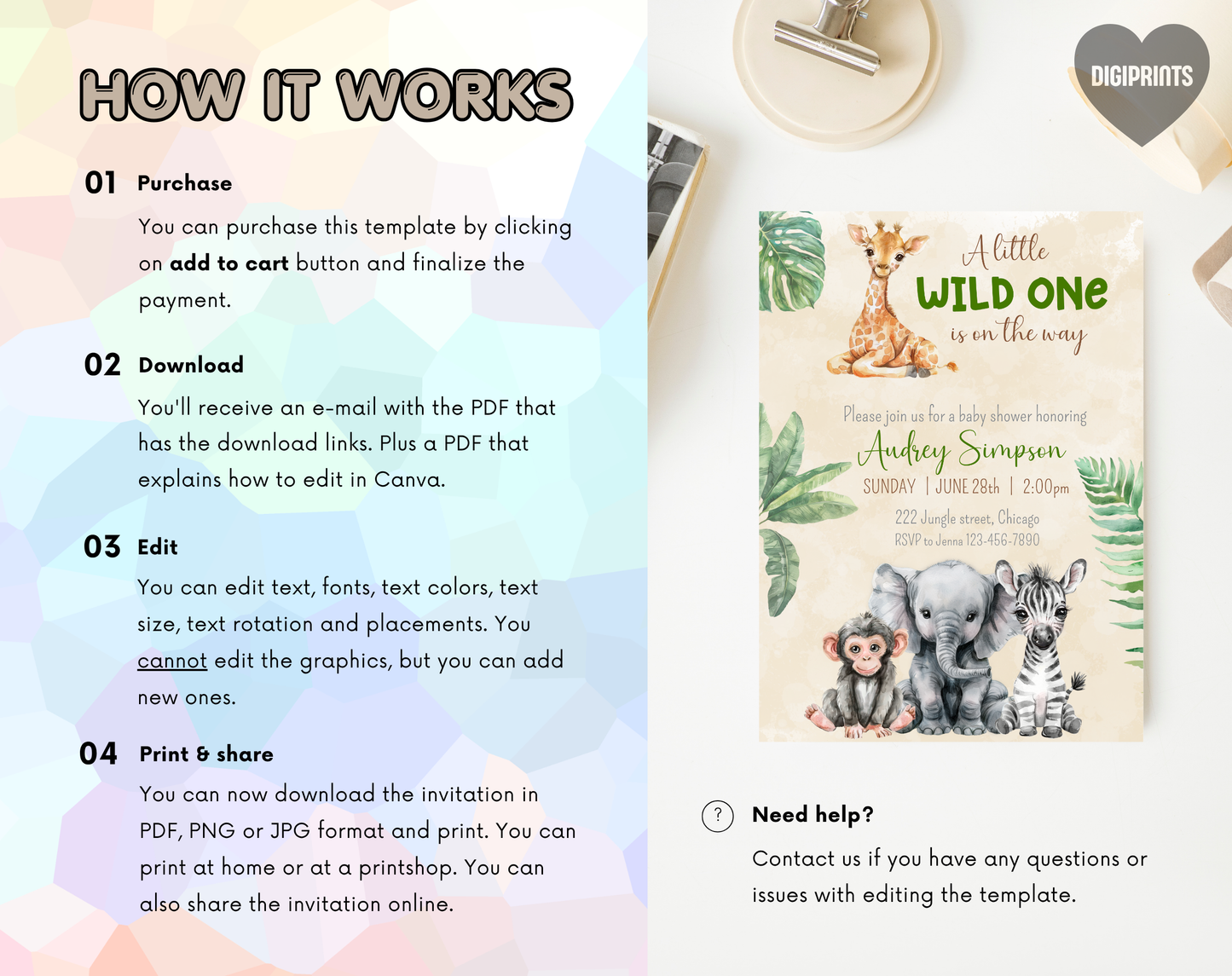 Safari Baby Shower Invitation Template Beige | Editable Canva Template | 5x7in & WhatsApp | Digital Download
