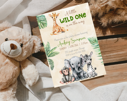 Safari Baby Shower Invitation Template Beige | Editable Canva Template | 5x7in & WhatsApp | Digital Download