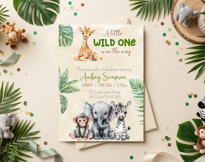 Safari Baby Shower Invitation Template Beige | Editable Canva Template | 5x7in & WhatsApp | Digital Download