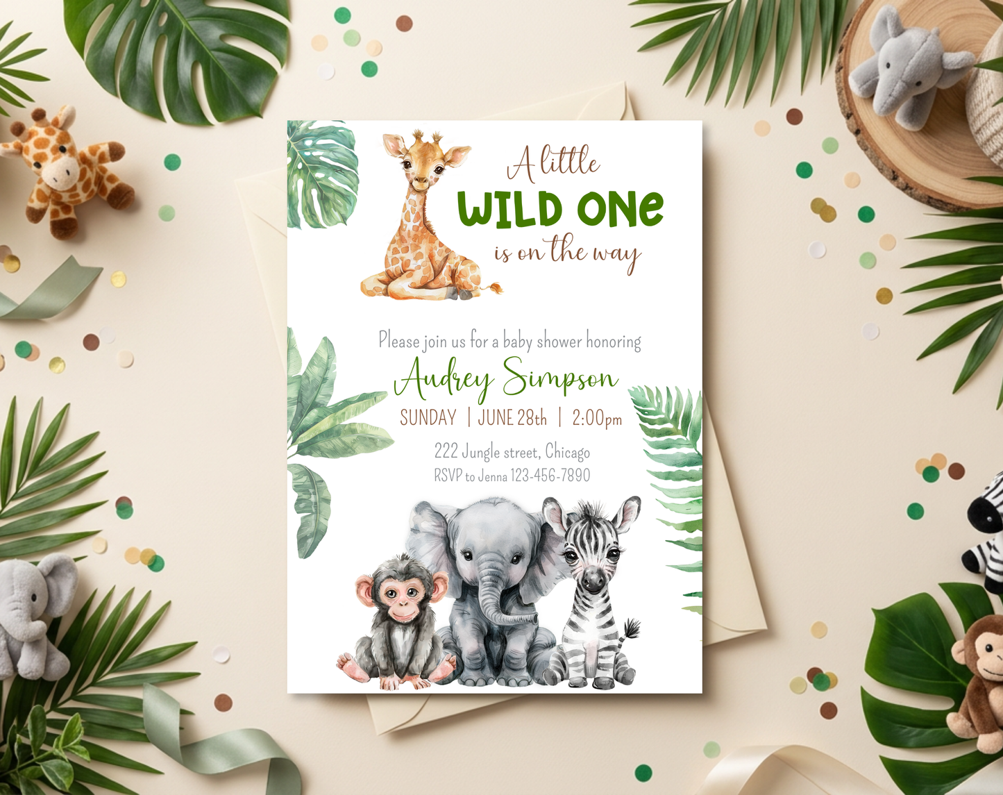Safari Baby Shower Invitation Template | Editable Canva Template | 5x7in & WhatsApp | Digital Download