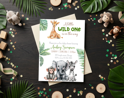 Safari Baby Shower Invitation Template | Editable Canva Template | 5x7in & WhatsApp | Digital Download