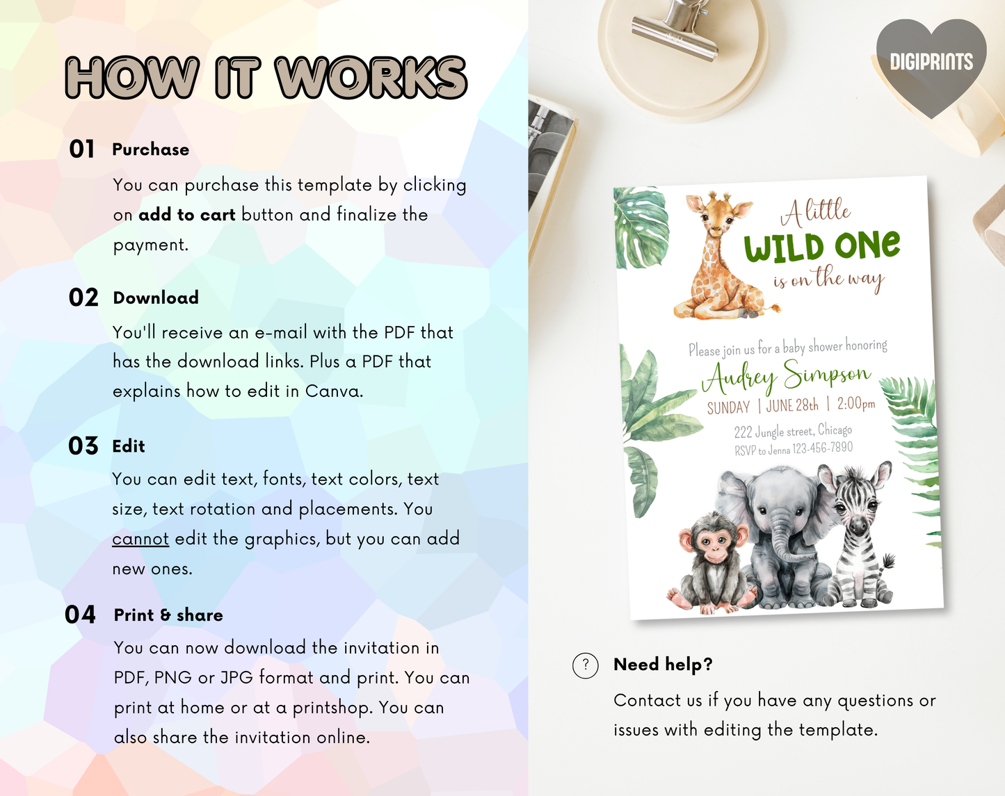 Safari Baby Shower Invitation Template | Editable Canva Template | 5x7in & WhatsApp | Digital Download