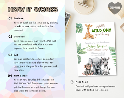 Safari Baby Shower Invitation Template | Editable Canva Template | 5x7in & WhatsApp | Digital Download
