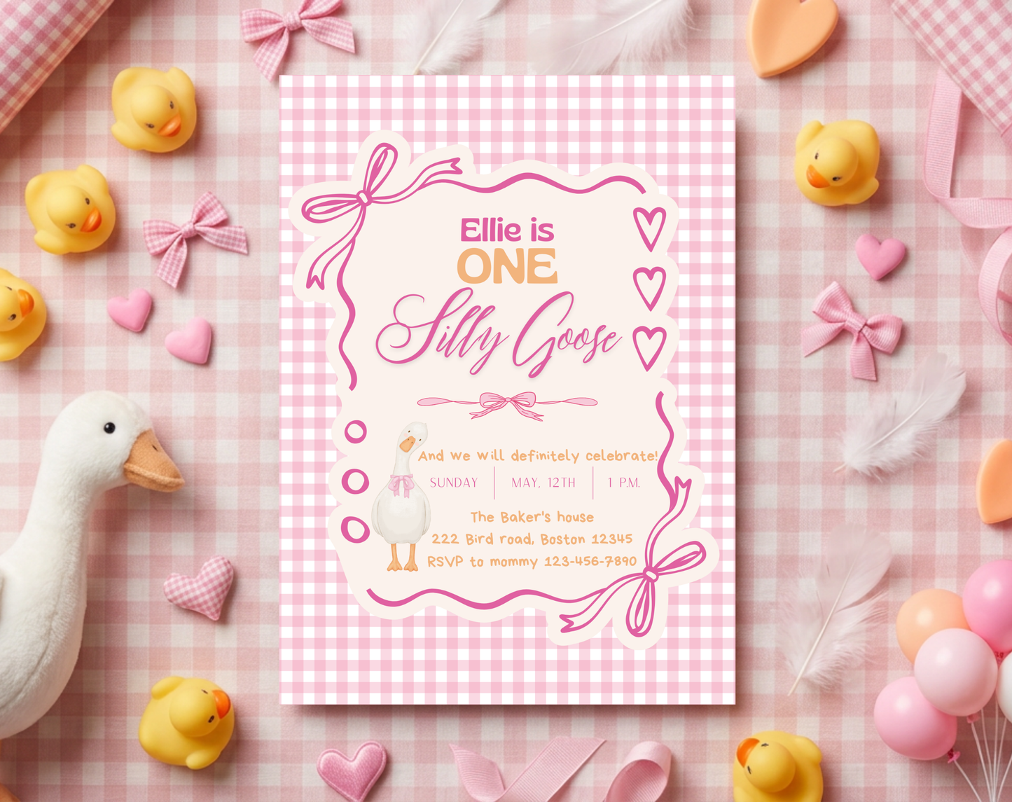Silly Goose First Birthday Invitation Template | Editable Canva Template | 5x7in & WhatsApp | Digital Download
