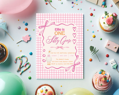 Silly Goose First Birthday Invitation Template | Editable Canva Template | 5x7in & WhatsApp | Digital Download