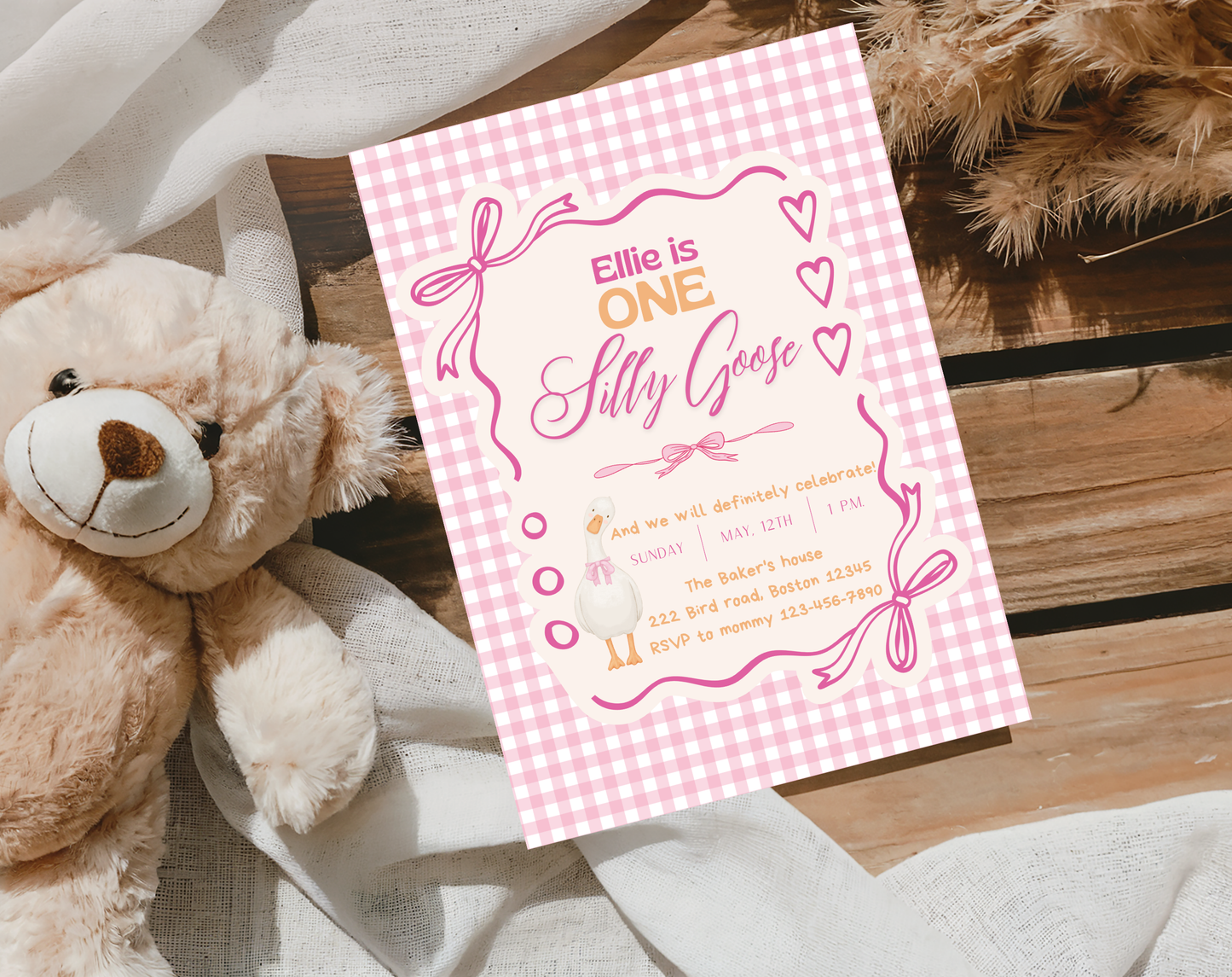 Silly Goose First Birthday Invitation Template | Editable Canva Template | 5x7in & WhatsApp | Digital Download