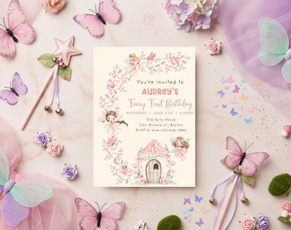 Fairy First Birthday Invitation Template | Editable Canva Template | 5x7in & WhatsApp | Digital Download