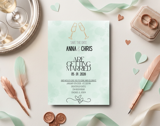 Save the Date Wedding Invitation Template Sage Green | Editable Canva Template | 5x7in & WhatsApp | Digital Download