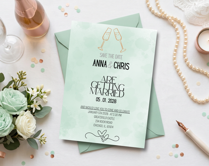Save the Date Wedding Invitation Template Sage Green | Editable Canva Template | 5x7in & WhatsApp | Digital Download