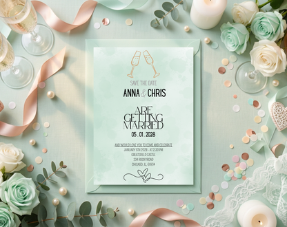 Save the Date Wedding Invitation Template Sage Green | Editable Canva Template | 5x7in & WhatsApp | Digital Download