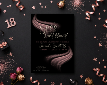 Surprise Sweet 18 Birthday Invitation Template Black Pink | Editable Canva Template | 5x7in & WhatsApp | Digital Download