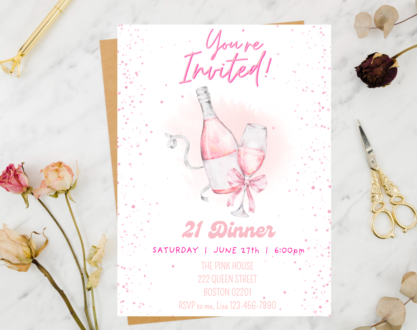 21st Birthday Dinner Invitation Template | Editable Canva Template | 5x7in & WhatsApp | Digital Download