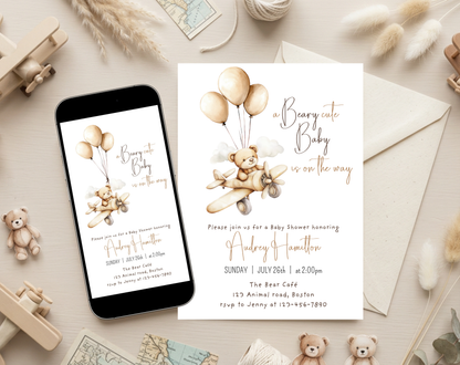 Teddy Bear Baby Shower Invitation Template | Editable Canva Template | 5x7in & WhatsApp | Digital Download