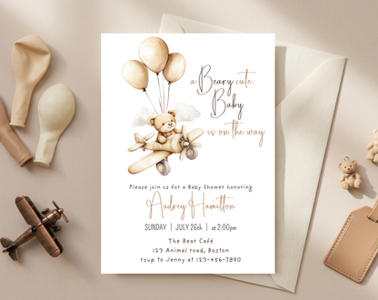 Teddy Bear Baby Shower Invitation Template | Editable Canva Template | 5x7in & WhatsApp | Digital Download