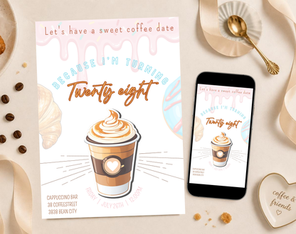 Coffee Date Birthday Invitation Template | Editable Canva Template | 5x7in & WhatsApp | Digital Download