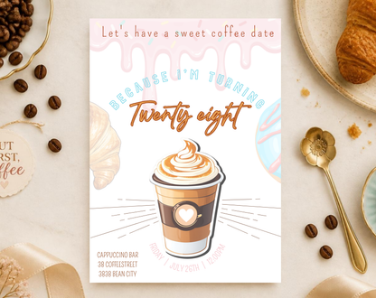 Coffee Date Birthday Invitation Template | Editable Canva Template | 5x7in & WhatsApp | Digital Download