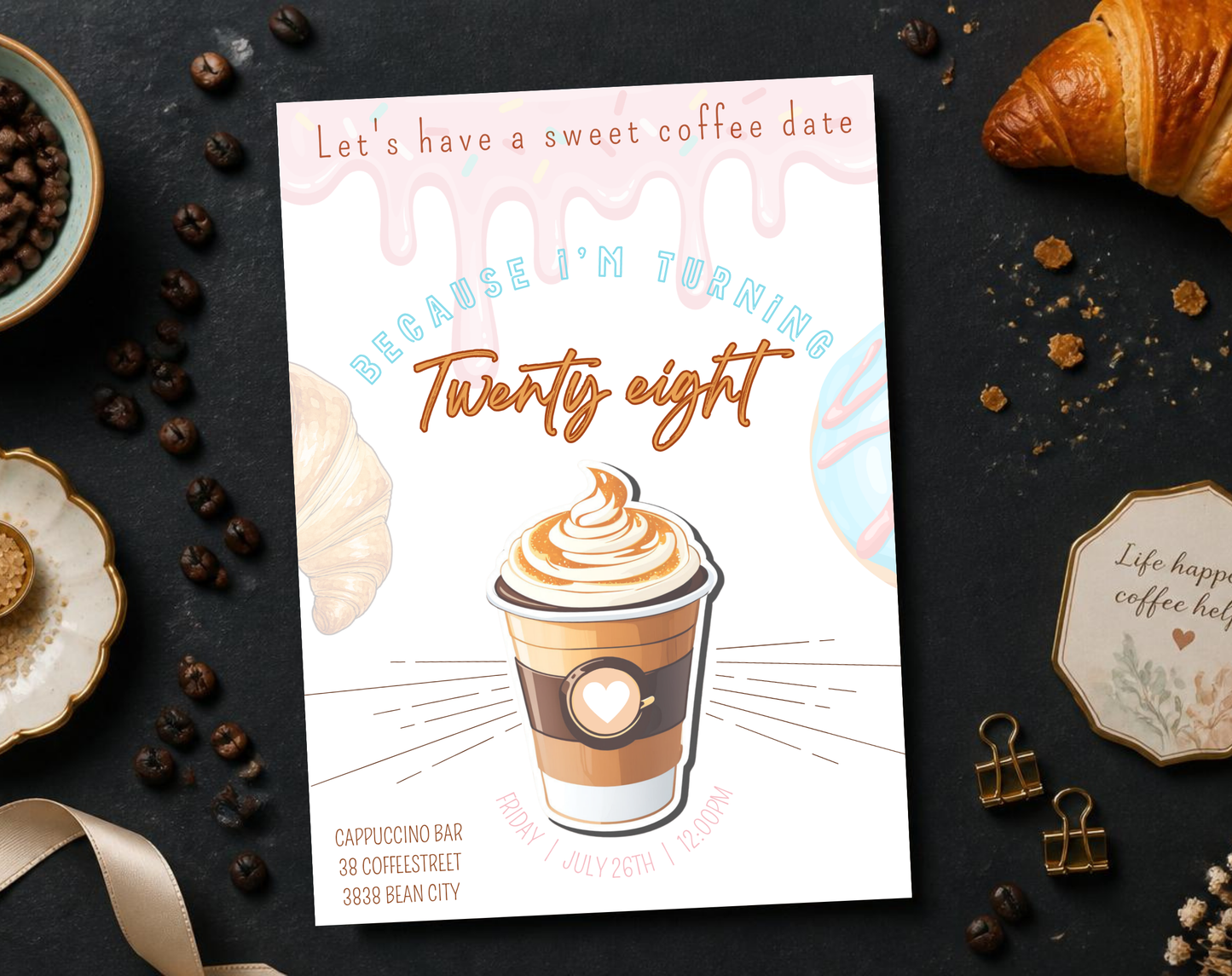 Coffee Date Birthday Invitation Template | Editable Canva Template | 5x7in & WhatsApp | Digital Download