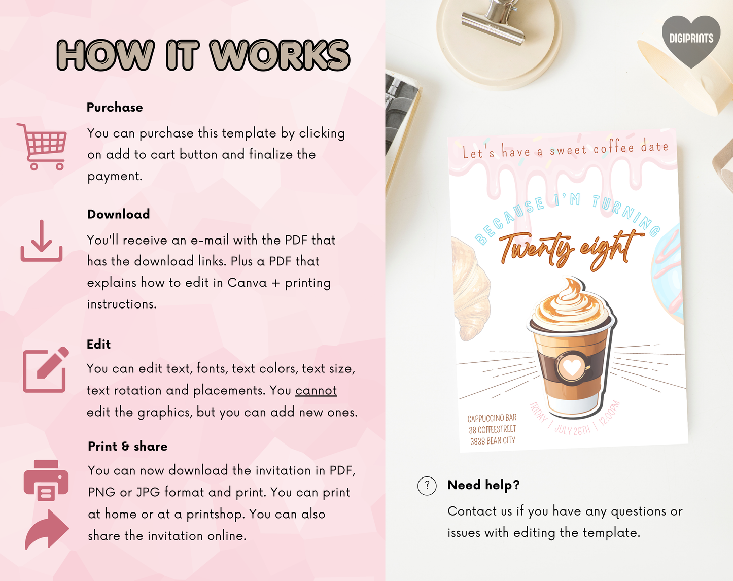 Coffee Date Birthday Invitation Template | Editable Canva Template | 5x7in & WhatsApp | Digital Download