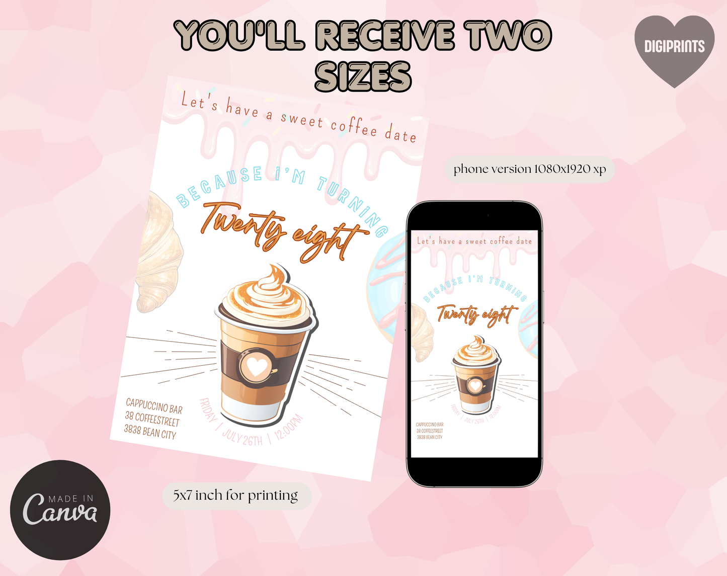 Coffee Date Birthday Invitation Template | Editable Canva Template | 5x7in & WhatsApp | Digital Download