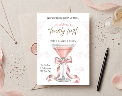21st Birthday Cocktail Invitation Template | Editable Canva Template | 5x7in & WhatsApp | Digital Download