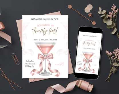 21st Birthday Cocktail Invitation Template | Editable Canva Template | 5x7in & WhatsApp | Digital Download