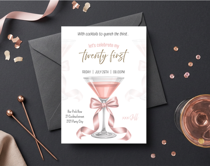21st Birthday Cocktail Invitation Template | Editable Canva Template | 5x7in & WhatsApp | Digital Download