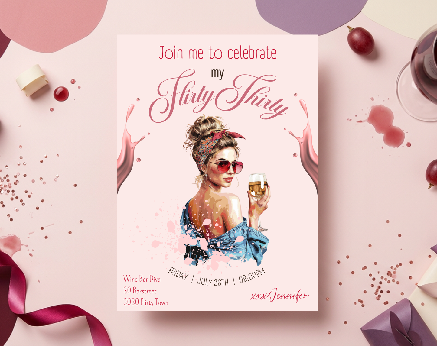 Flirty Thirty 30th Birthday Invitation Template | Editable Canva Template | 5x7in & WhatsApp | Digital Download