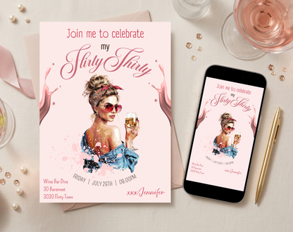 Flirty Thirty 30th Birthday Invitation Template | Editable Canva Template | 5x7in & WhatsApp | Digital Download