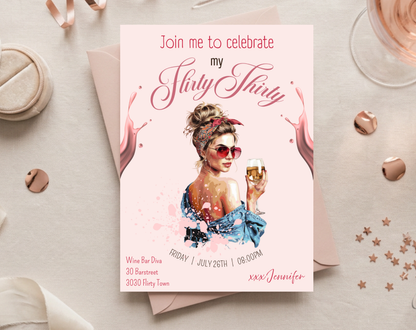 Flirty Thirty 30th Birthday Invitation Template | Editable Canva Template | 5x7in & WhatsApp | Digital Download