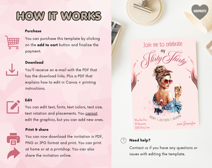 Flirty Thirty 30th Birthday Invitation Template | Editable Canva Template | 5x7in & WhatsApp | Digital Download