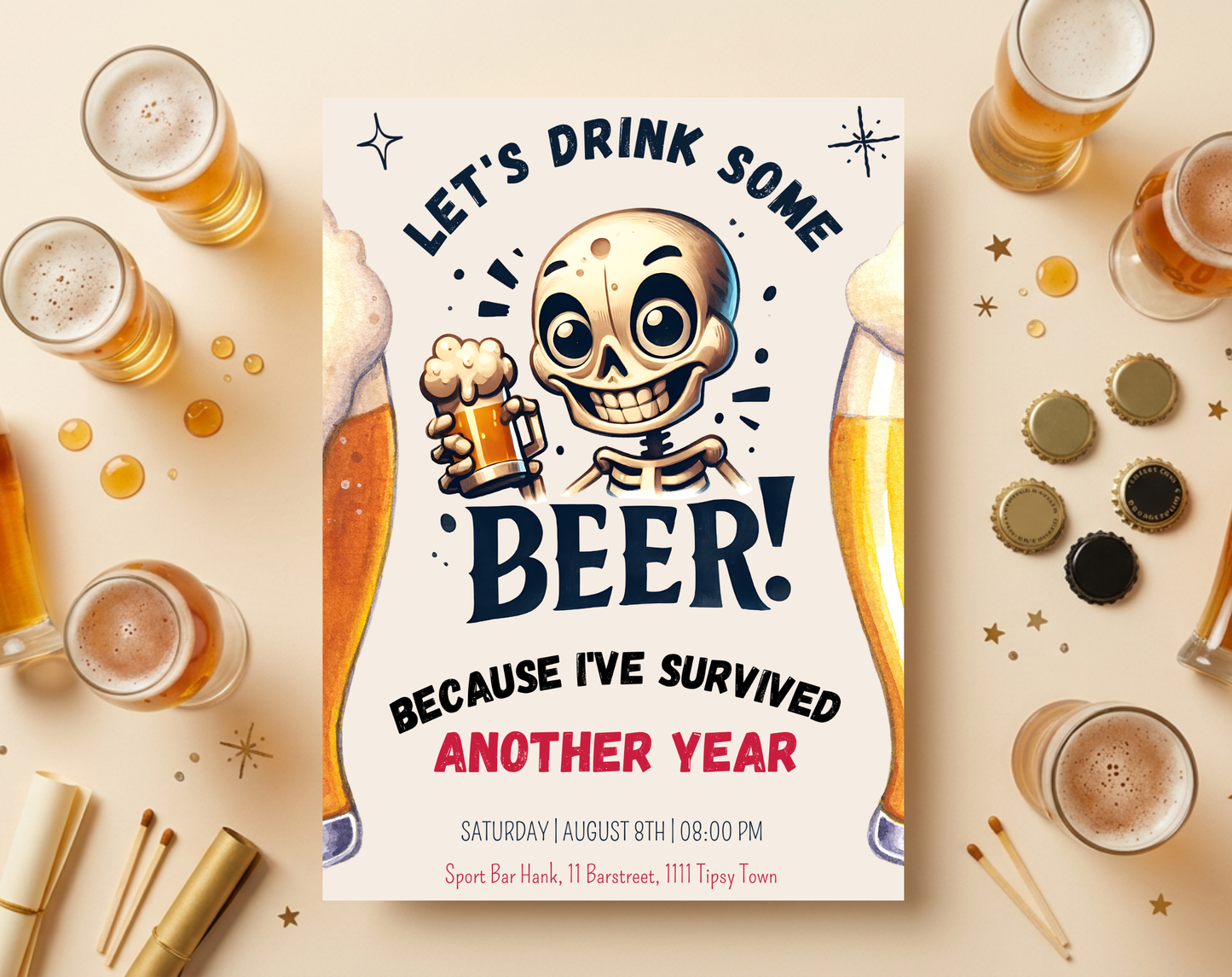 Funny Beer Birthday Invitation Template | Editable Canva Template | 5x7in & WhatsApp | Digital Download