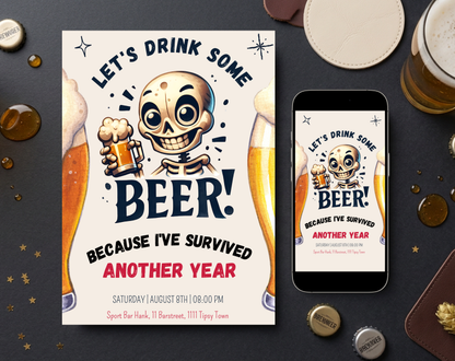 Funny Beer Birthday Invitation Template | Editable Canva Template | 5x7in & WhatsApp | Digital Download