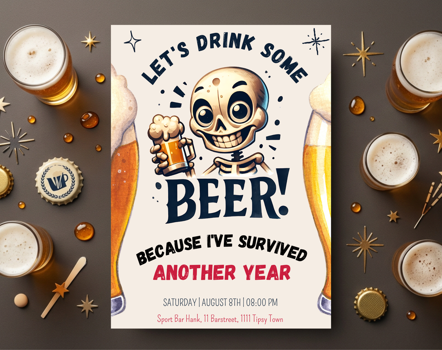 Funny Beer Birthday Invitation Template | Editable Canva Template | 5x7in & WhatsApp | Digital Download