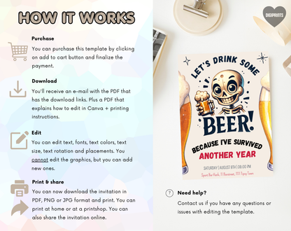 Funny Beer Birthday Invitation Template | Editable Canva Template | 5x7in & WhatsApp | Digital Download
