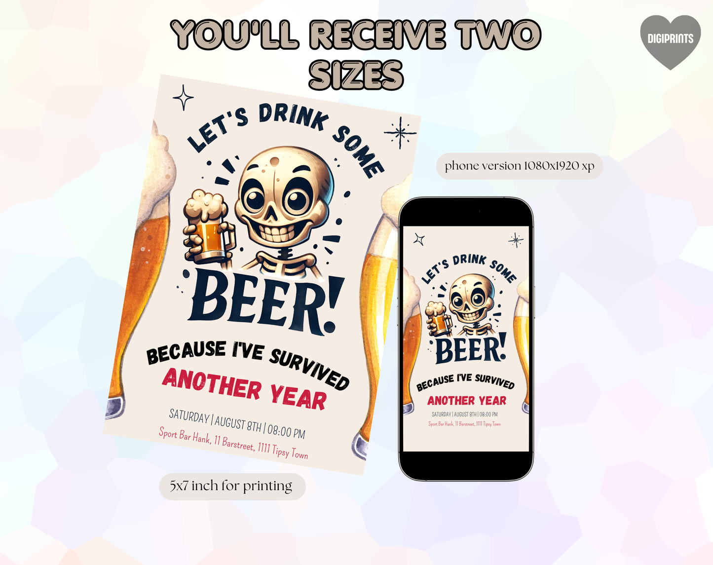 Funny Beer Birthday Invitation Template | Editable Canva Template | 5x7in & WhatsApp | Digital Download