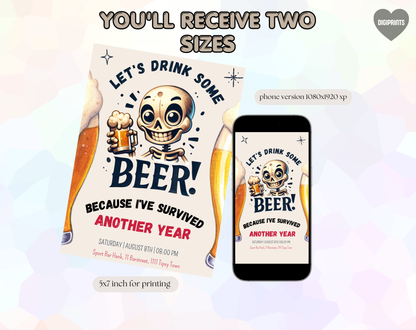 Funny Beer Birthday Invitation Template | Editable Canva Template | 5x7in & WhatsApp | Digital Download