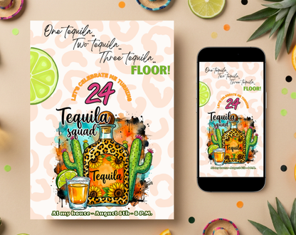 24th Birthday Tequila Squad Invitation Template | Editable Canva Template | 5x7in & WhatsApp | Digital Download