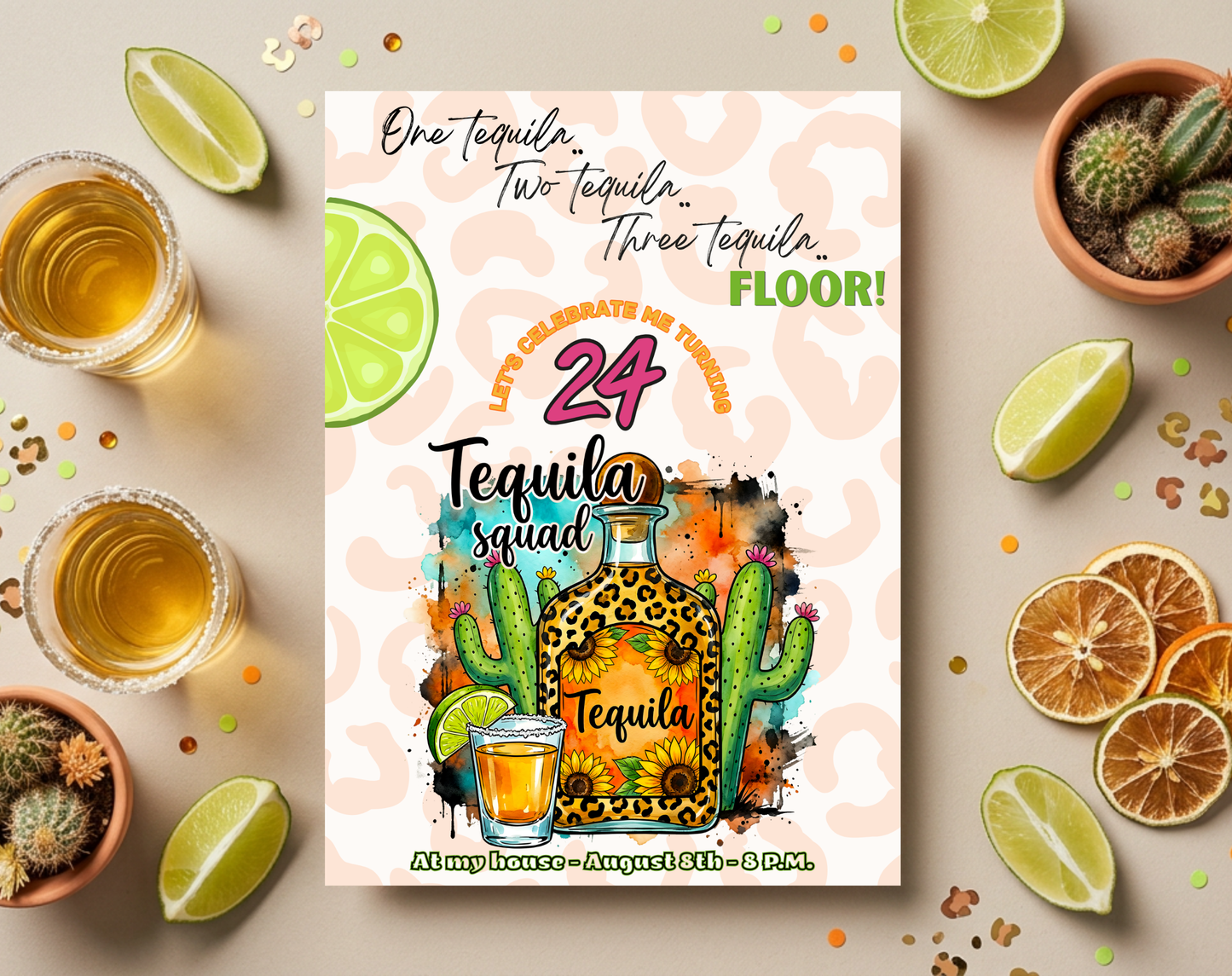24th Birthday Tequila Squad Invitation Template | Editable Canva Template | 5x7in & WhatsApp | Digital Download