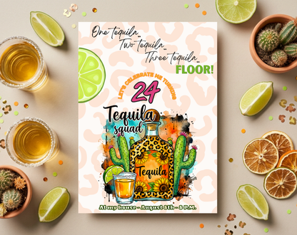 24th Birthday Tequila Squad Invitation Template | Editable Canva Template | 5x7in & WhatsApp | Digital Download