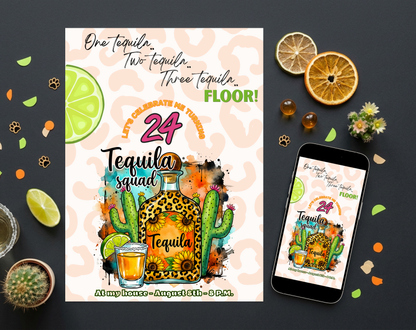 24th Birthday Tequila Squad Invitation Template | Editable Canva Template | 5x7in & WhatsApp | Digital Download
