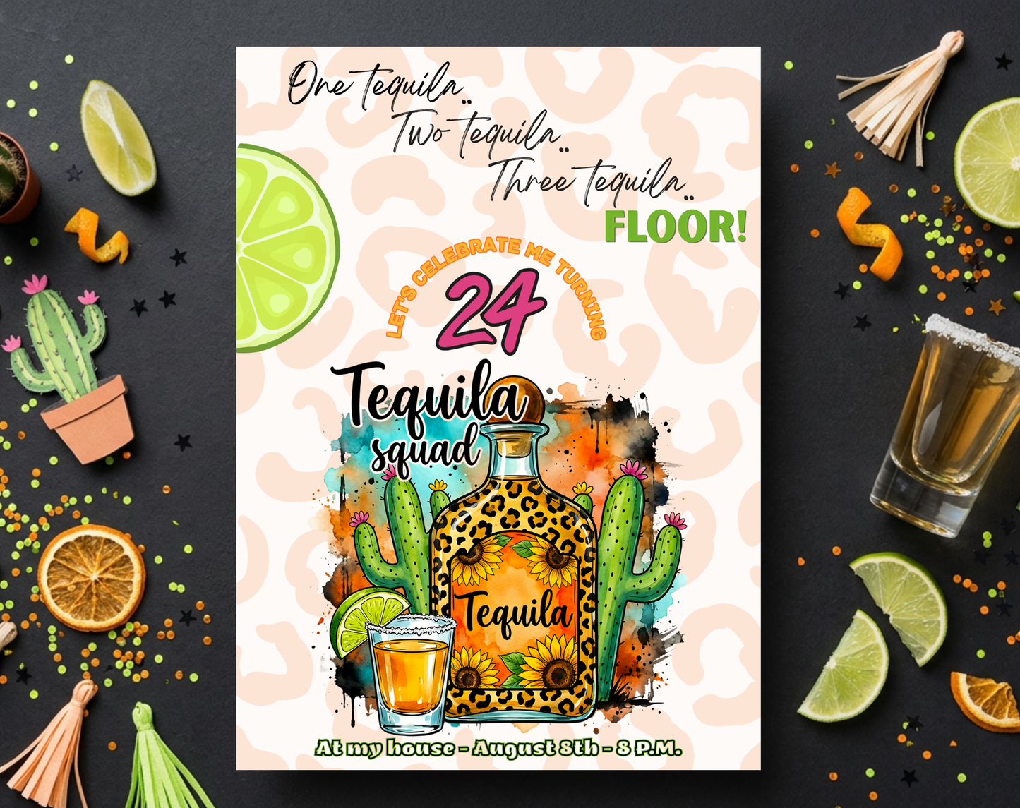 24th Birthday Tequila Squad Invitation Template | Editable Canva Template | 5x7in & WhatsApp | Digital Download