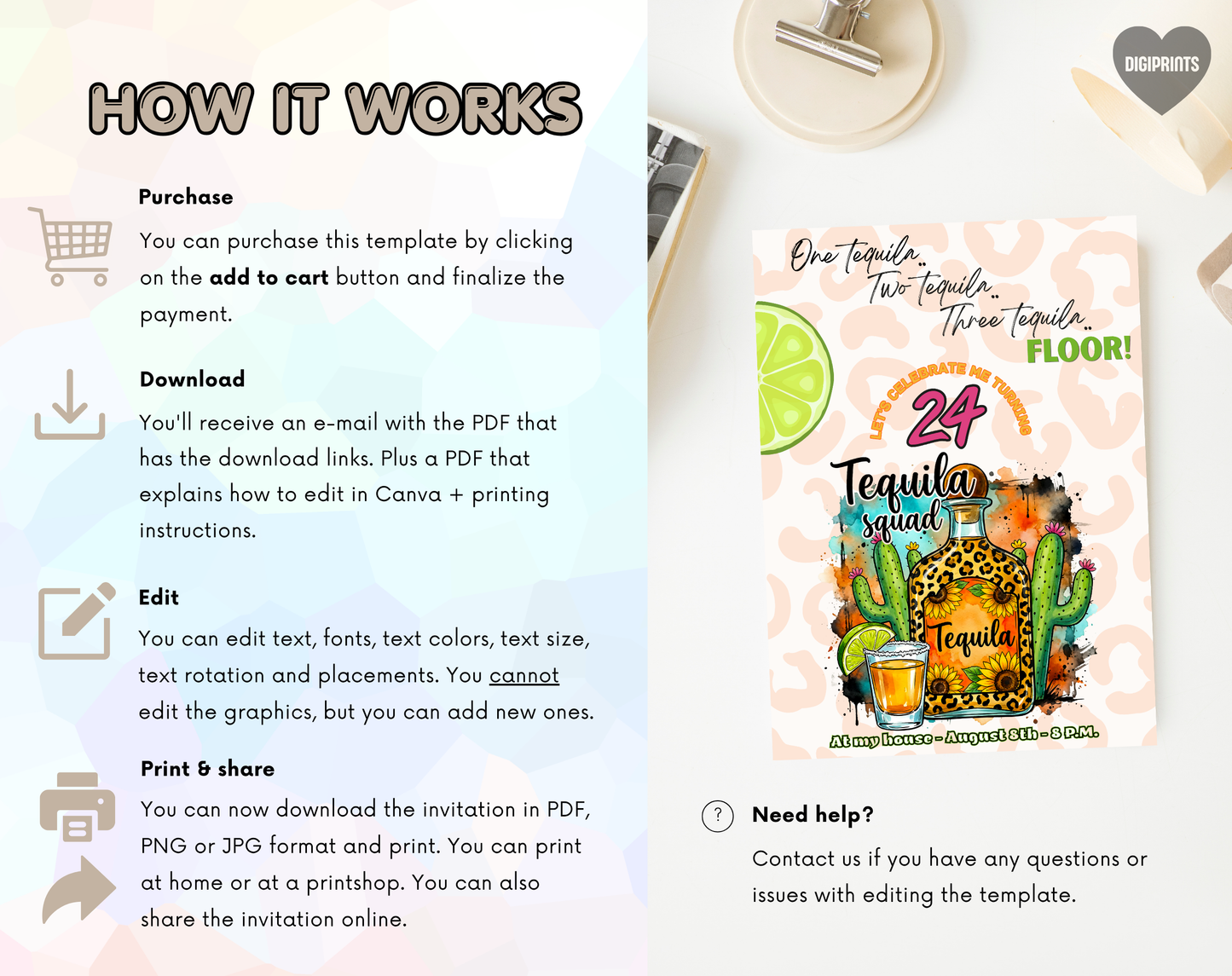 24th Birthday Tequila Squad Invitation Template | Editable Canva Template | 5x7in & WhatsApp | Digital Download