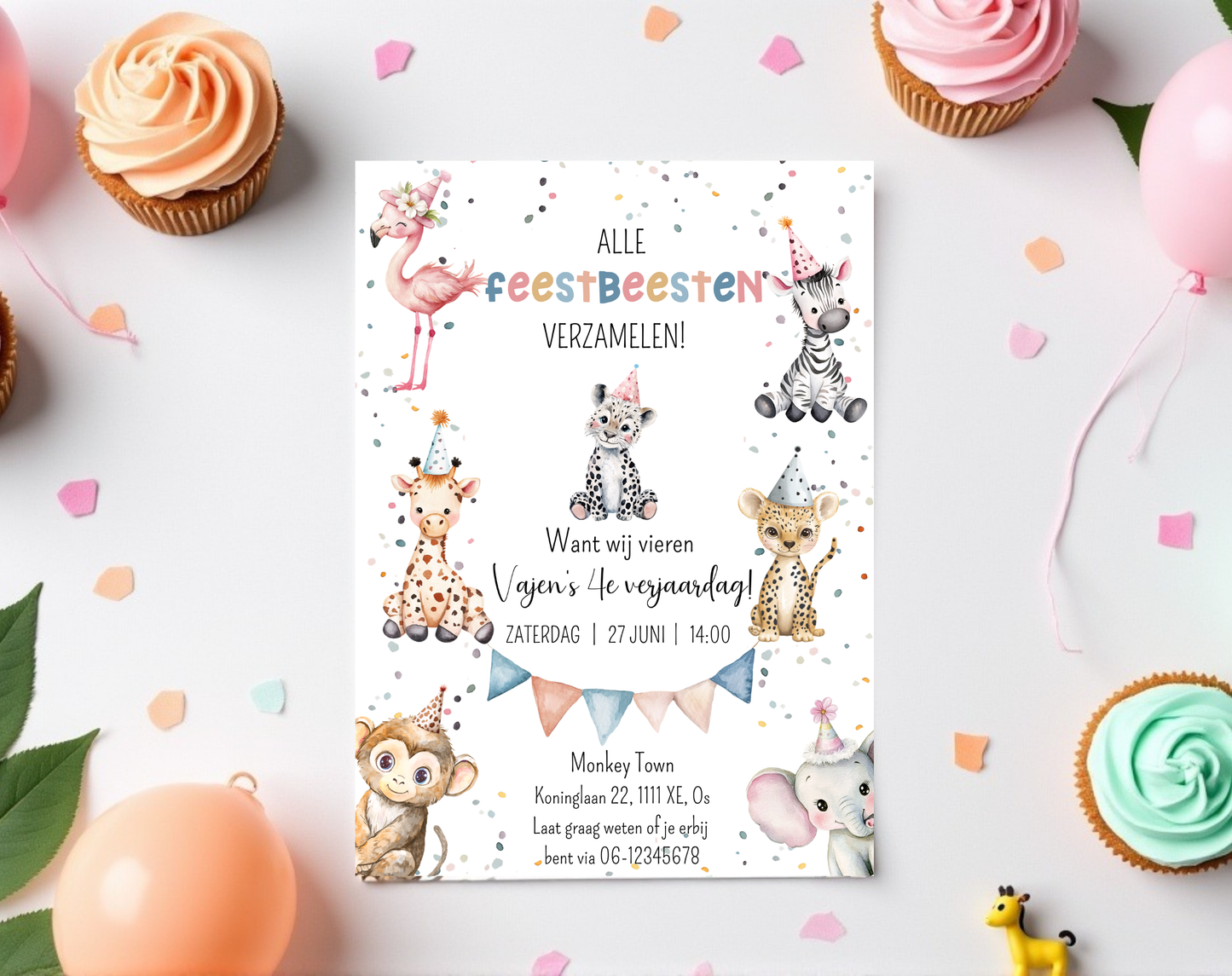 Jungle Dieren Kinderfeestje Uitnodigingstemplate | Bewerkbare Canva Template | A5, A6 & WhatsApp | Digitale Download
