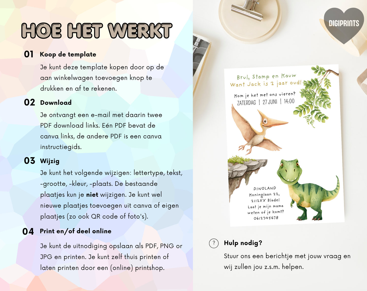 Dinosaurus Uitnodiging 2 Jaar T-Rex | Bewerkbare Canva Template | A5 A6 WhatsApp | Download